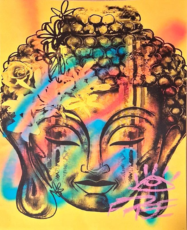 Baron Batch Vibrant Buddha Portrait Print: Signed with Batch’s Mantra Eye