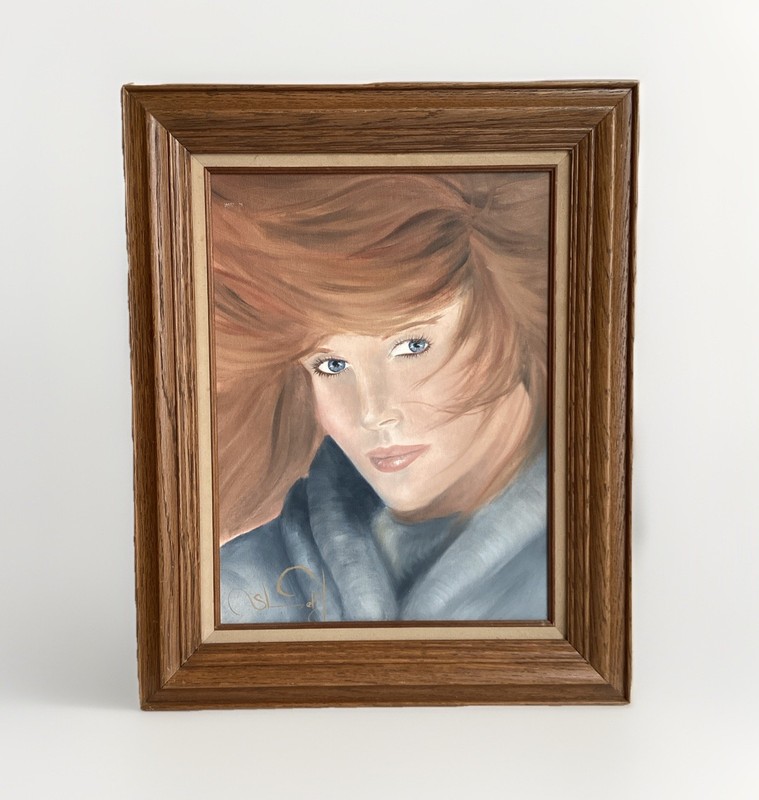 Vintage 80’s Collections Corner Original Painting Portrait Woman Red Hair Art