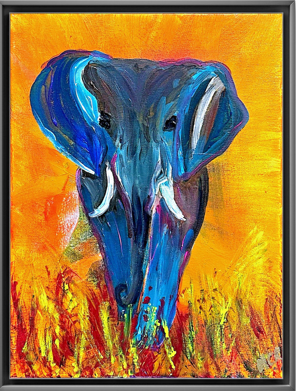 Original Signed 12×16 Acrylic Elephant Canvas Art Contemporary Bold Orange Decor