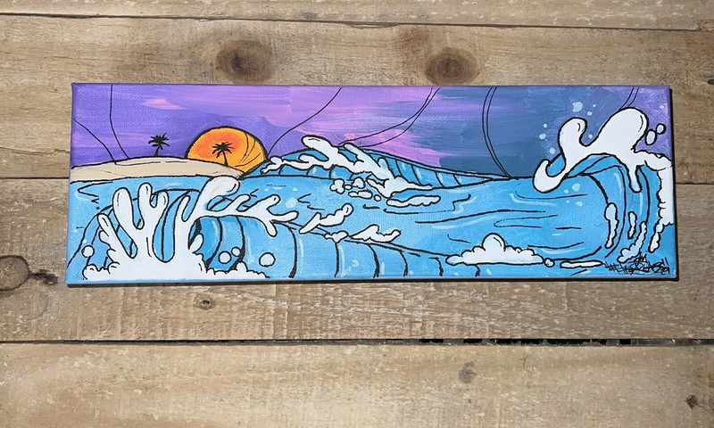 12 X 4 In. Canvas Shortiez Ink Art Painting Gallery Decor Island Night Party Sun