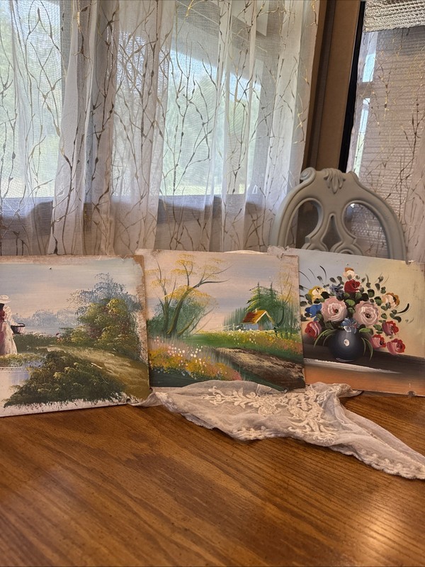 Set Of 3 Miniature Art Hand Painted Landscapes And Floral No Frames