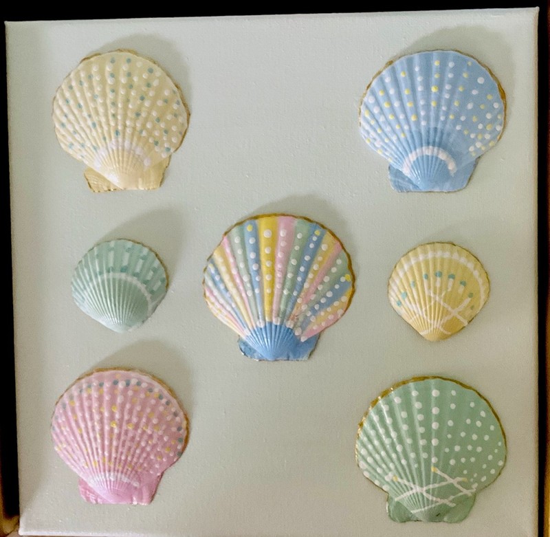 Coastal Hand Painted Shell Art Framed