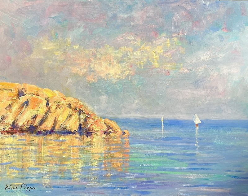 Listed Nino Pippa American Impressionist Original Sailing Sardinia 14X18 COA