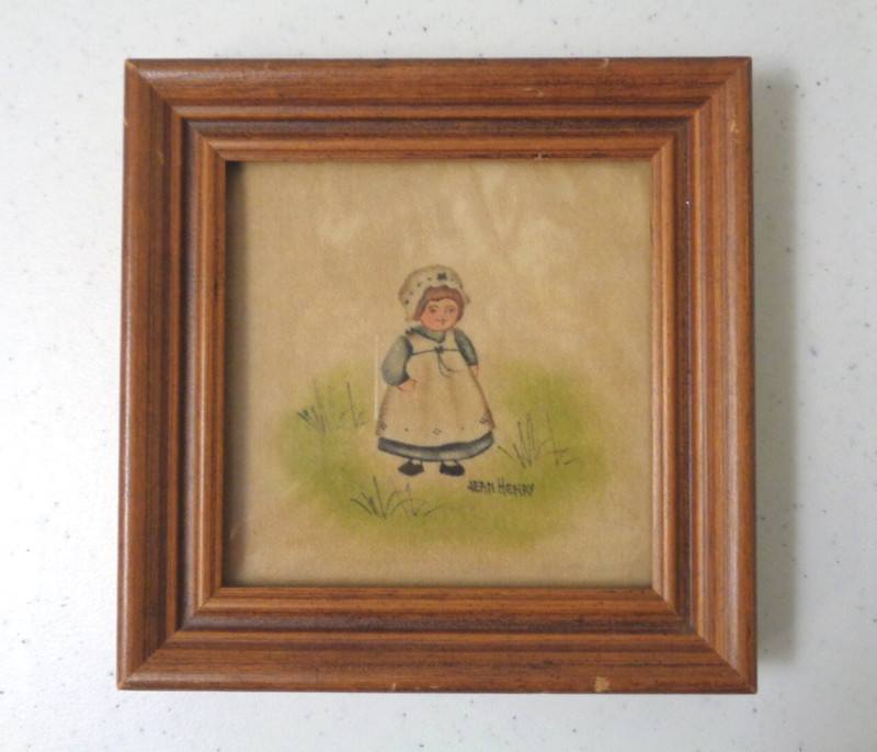 Jean Henry Theorem Painting Girl In Bonnet Blue Dress Folk Art Wood Frame 5×5