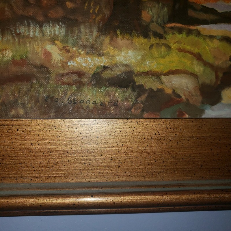 Vintage Framed Landscape Oil Painting Signed 1965 Autumn Forest Scene gallery