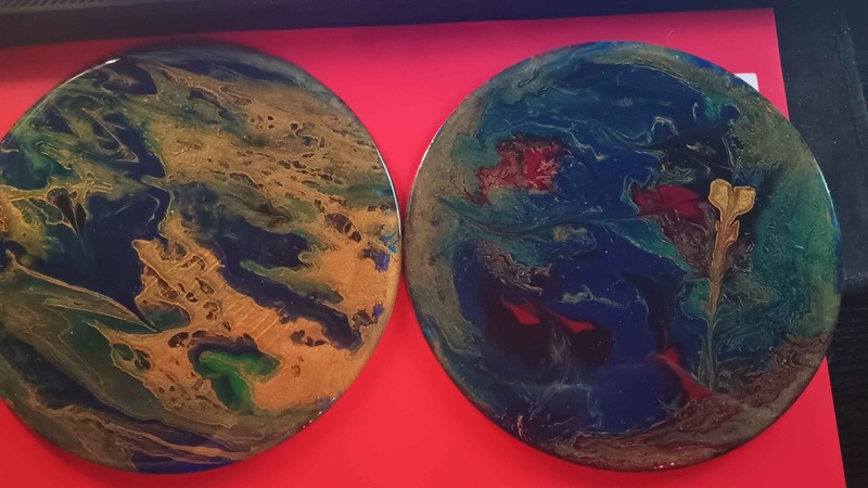 6in Coaster. Fluid art. 2 item set home decor Resin Coaster set. Globe loveearth