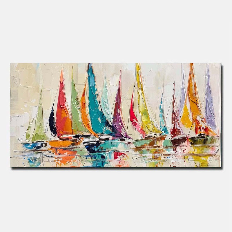 Sailing boat Red Hand Painted Oil Painting On Canvas Abstract Wall Art