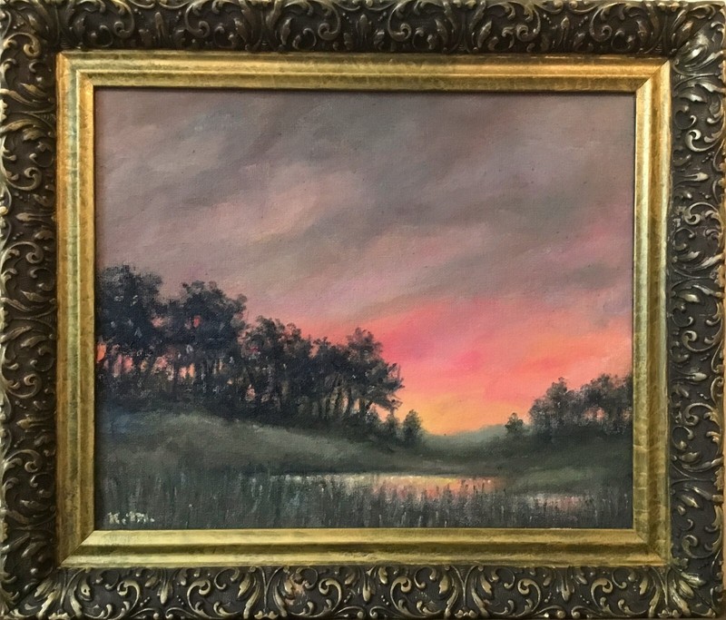 EVENTIDE – framed oil sunset painting on canvas by K. McDermott