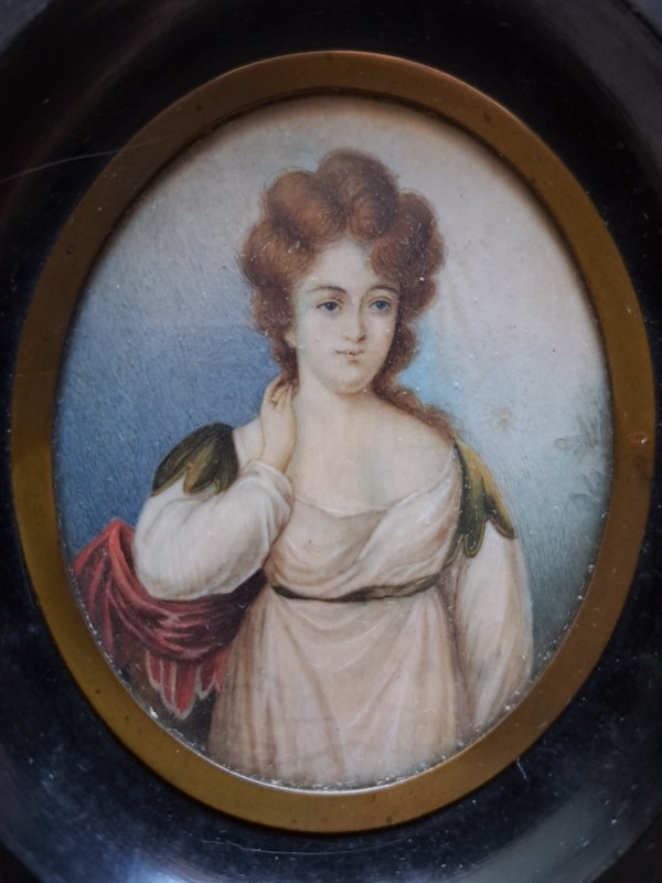Miniature Portrait Painting English or French woman in neoclassic dress 19th c gallery