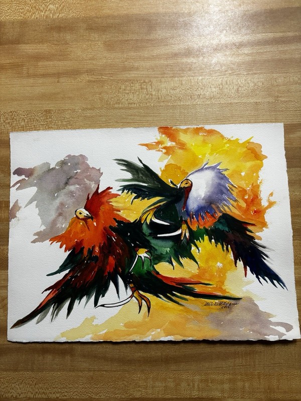 Original Watercolor Rooster Painting Signed Farm Life 11×15 ACEO Not Framed