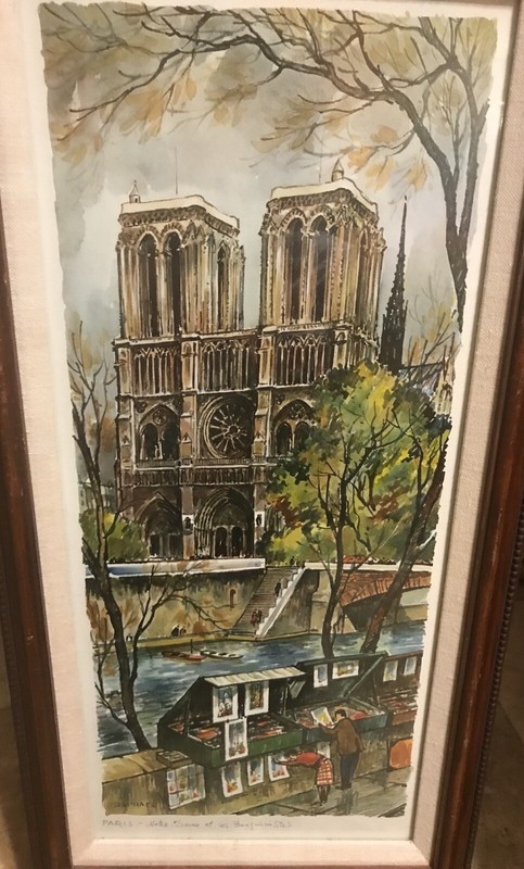 PARIS Notre Dame 65 et Bonsoir Street Fabulous Scene Framed Print Signed MCM gallery