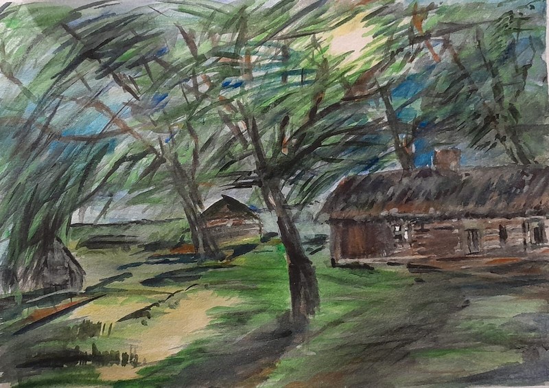 Arisa Strazds – «In the light of the full moon» – paper/watercolor, 24×32 cm