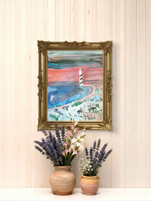 Lighthouse In The Mist Original Expressionism Acrylic Abstract Canvas 11x14 gallery