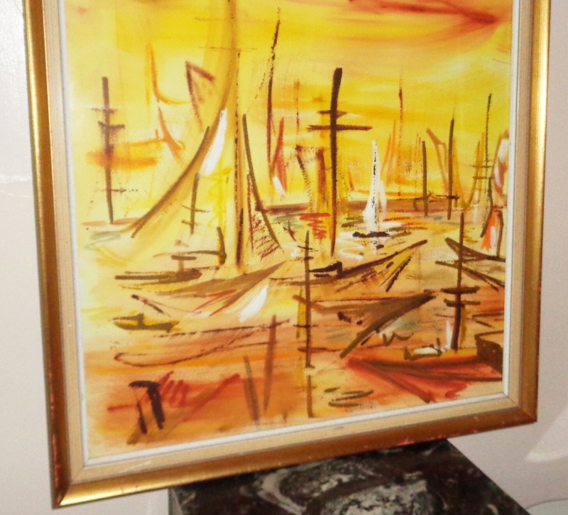 Peter Gullickson 1965 Impressionist Sailing Sail Boat Ships at Harbor Painting gallery