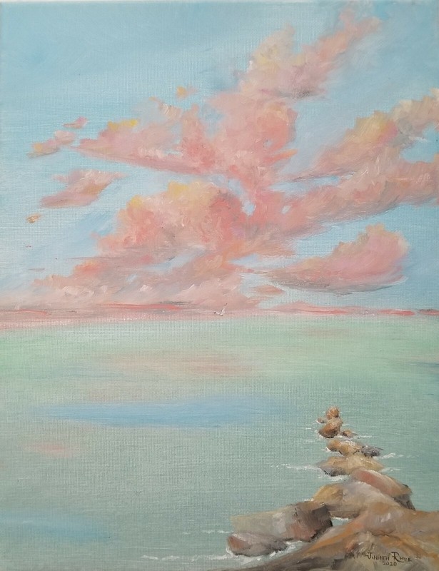 original oil painting beach coastal sea ocean clouds landscape seascape canvas
