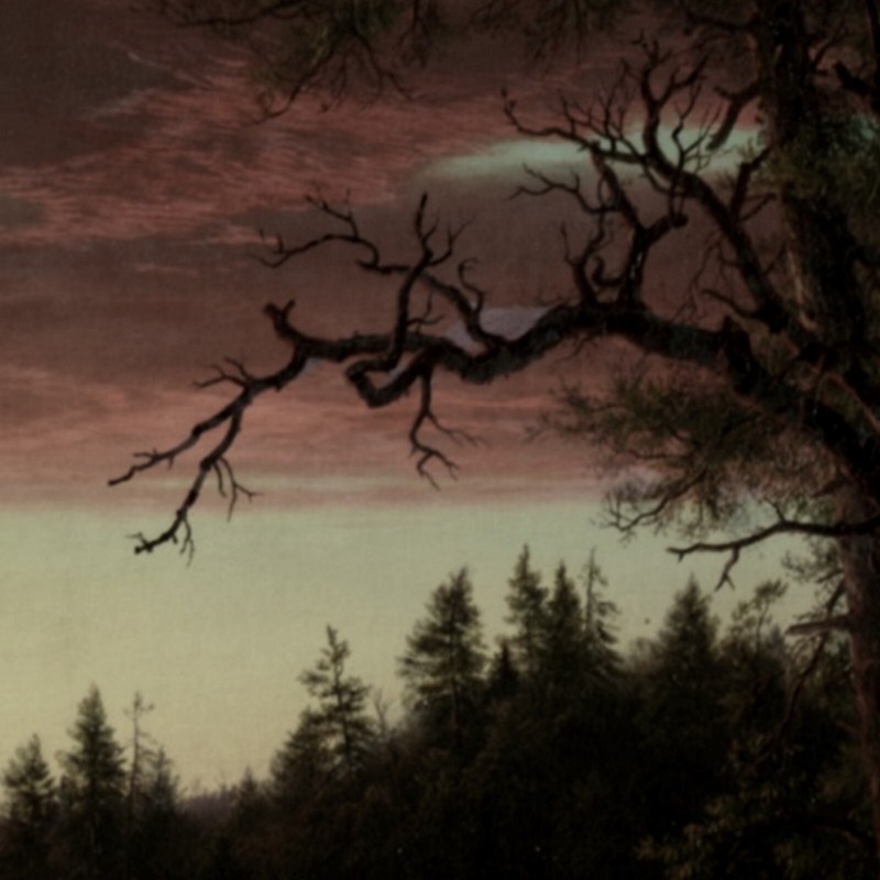 Vintage Lg Sunrise-Sunset-Mountains Landscape Painting Print, Black-Cream-Coral gallery