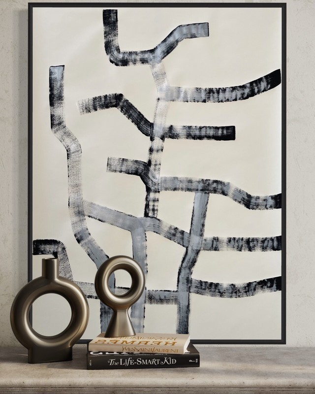 MODERN BLACK AND WHITE MINIMALIST PAINTING 36X48 inches gallery