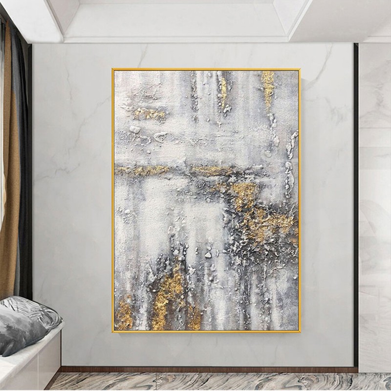 Modern wall art painting abstract Handmade Oil Painting Gold And Gray Hanging