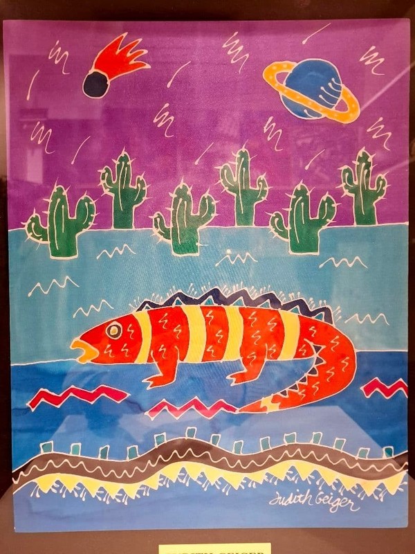 Judith Geiger Lizard Silkscreen Textile Art Signed Framed gallery