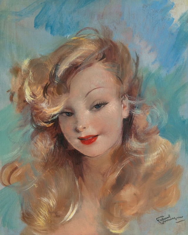 Jean-Gabriel Domergue Signed Oil Painting on Canvas 16×24 in Art Deco ..