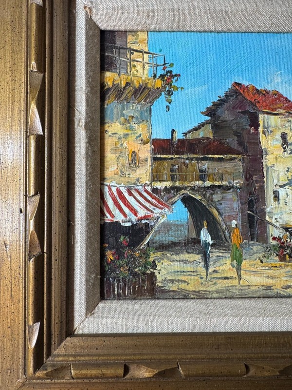 Impressionist "Lakeside Villa Scene With Figures" Oil Painting - Signed/Framed gallery