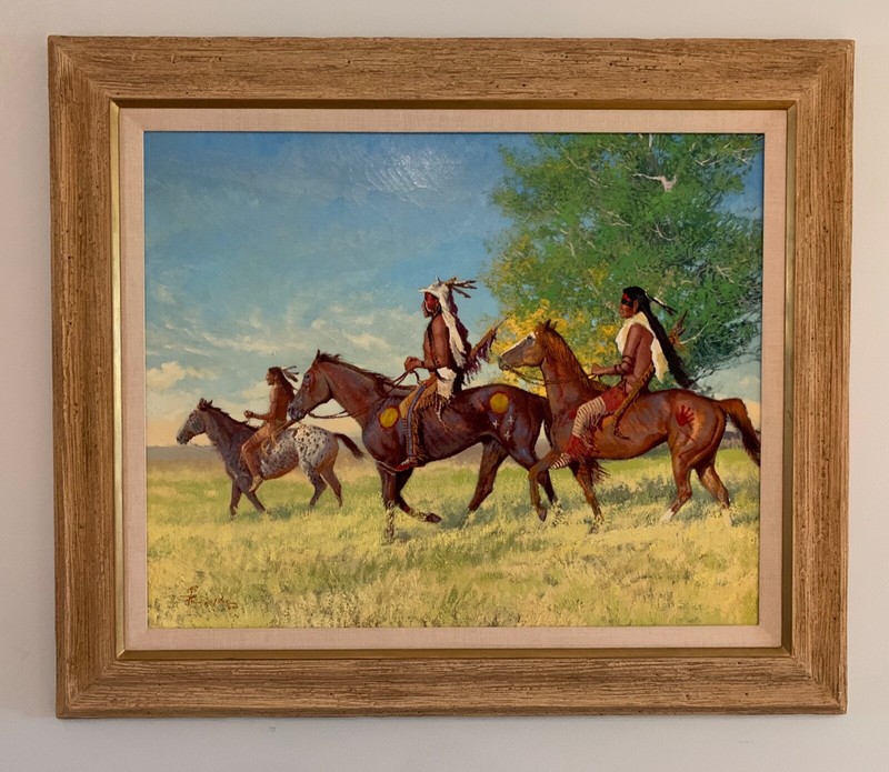 Redwing Nez – Oil On Canvas – «Prairie Predators» – 26″x32″, Frame 36″x42″ -NICE