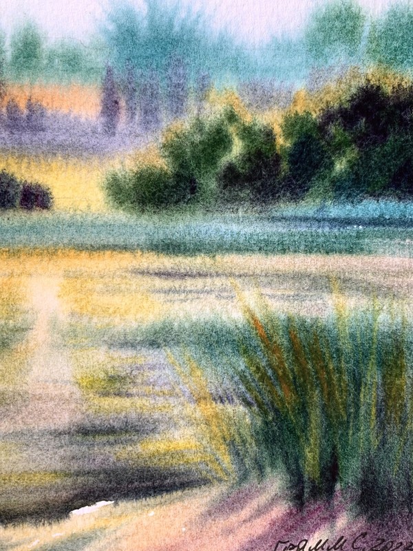 Pastel Painting Reflection Of The Sun In The River S. Gramm Decor Art nAAA3363 gallery