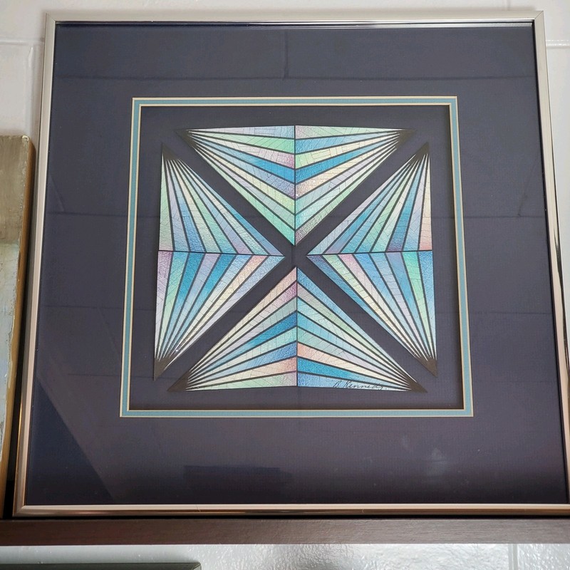 Original Framed Prisma Mixed Media Art 16×16 Geometric Geometry Shape
