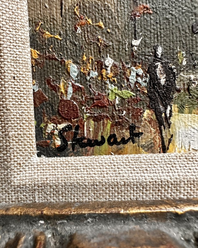MID CENTURY IMPRESSIONISM PAINTING STREET ARTIST VENDOR SIGNED OIL ON CANVAS gallery