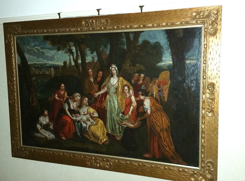Large 17th Century Italian Biblical Judaica Painting, Moses from the Nile