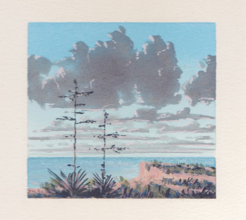 Watercolor #45-L/25, Scenes Along The Pacific – Desert with Clouds & Aloe Vera