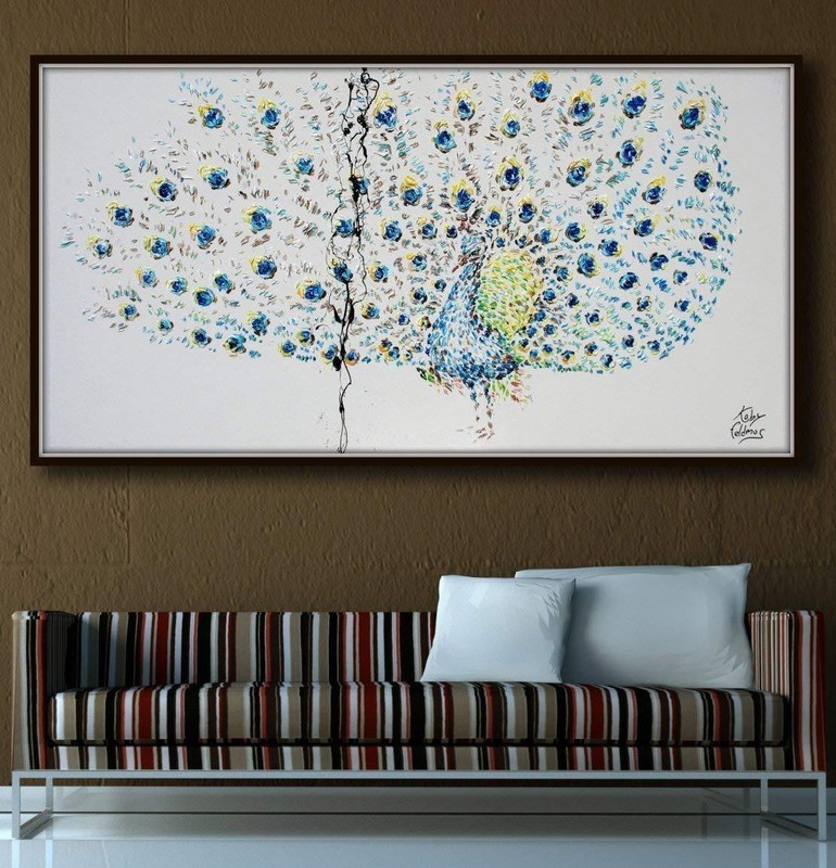 Super Luxury Peacock Painting 67" - unique animal painting by Koby Feldmos