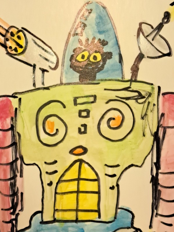 blue green red acrylic ink "Robot doodle" 6X4" Sticker 1/1 signed by artist gallery