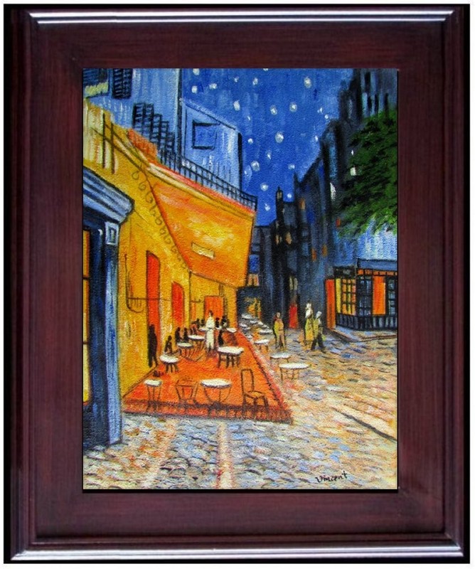 Framed Cafe Terrace at Night Repro, Quality Hand Painted Oil Painting, 12x16in