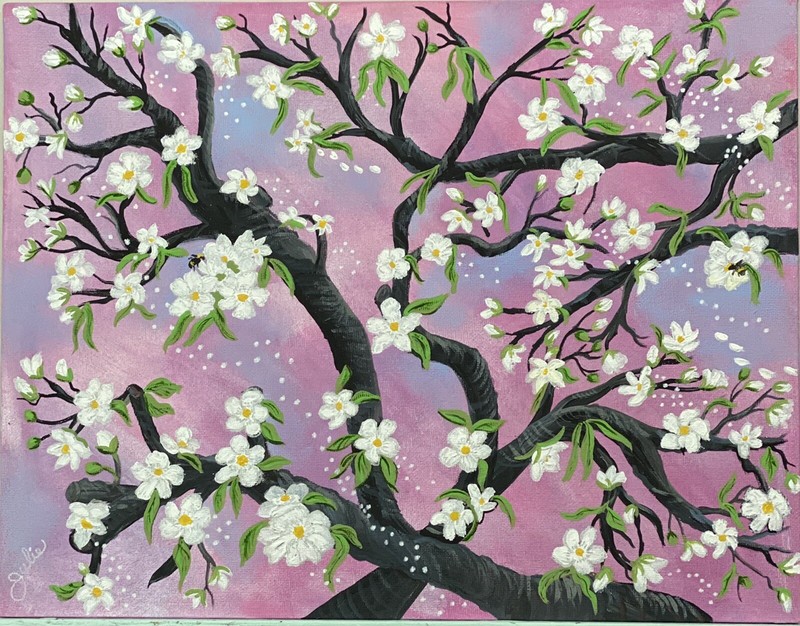 SPRING BLOSSOMS ACRYLIC ON CANVAS PANEL 11”x14” ORIGINAL SIGNED ART