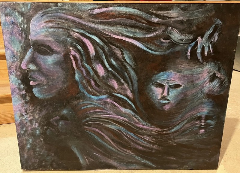 H. Walsh Original Painting Abstract Fantasy Face Canvas 30×24 Signed Art