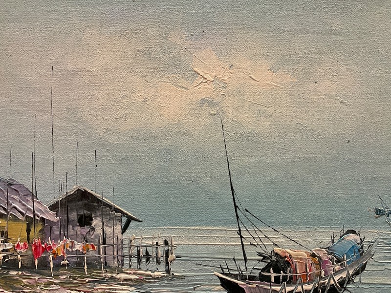 Oil Painting 12x16" Boats in sea, harbor, impressionistic style gallery