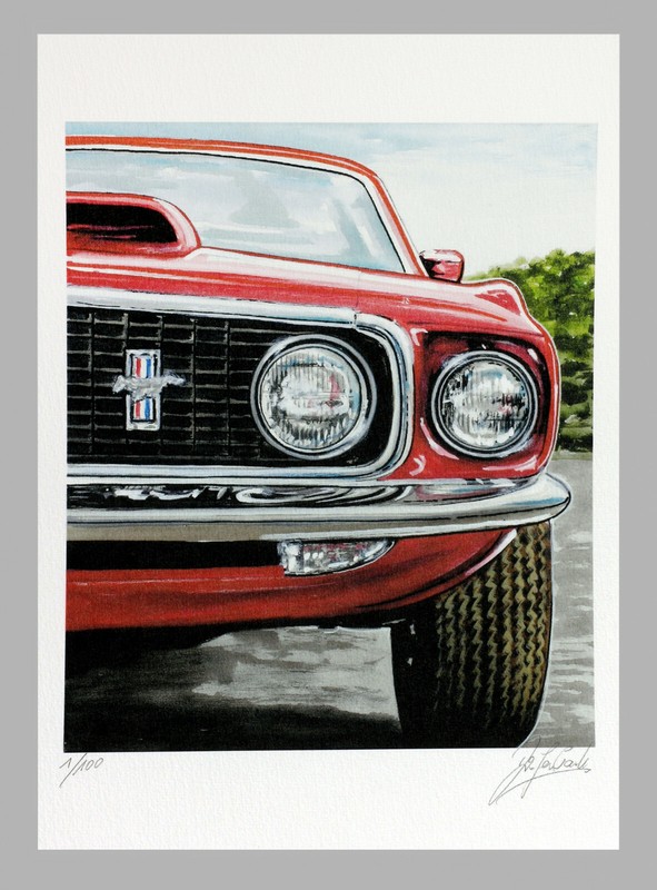 Original Art Graphic «FORD MUSTANG» Graphic Print Hand Signed. limit. Picture NEW!