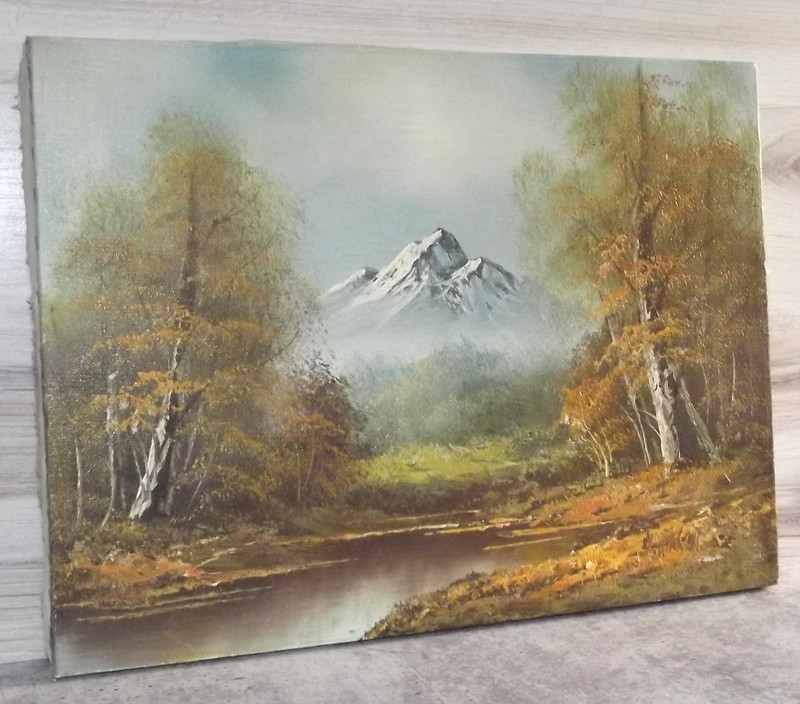 Vintage H Wilson Oil Painting of Fall Mountain Landscape Scene» Signed 12×16 A14