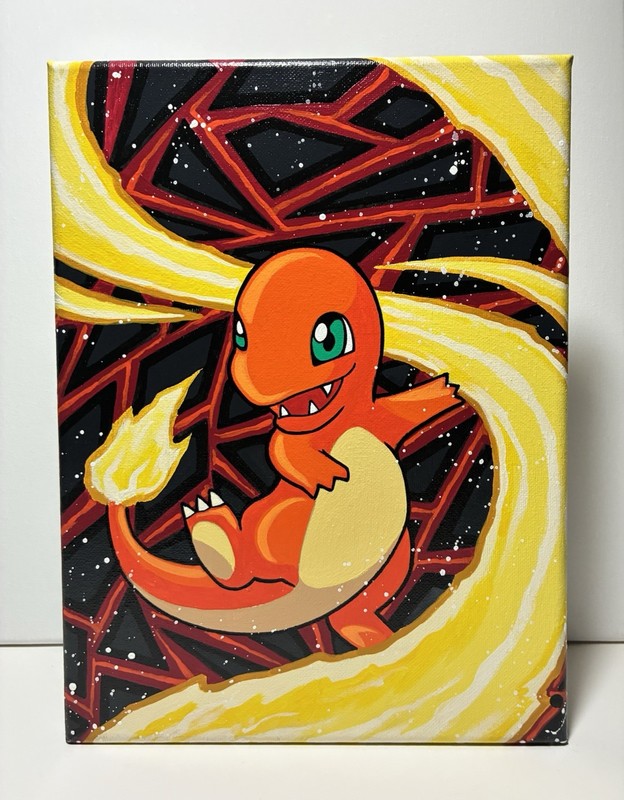 Charmander Pokemon Painting Acrylic Canvas 8×10 Pop Art Hand Painted 1 of 1