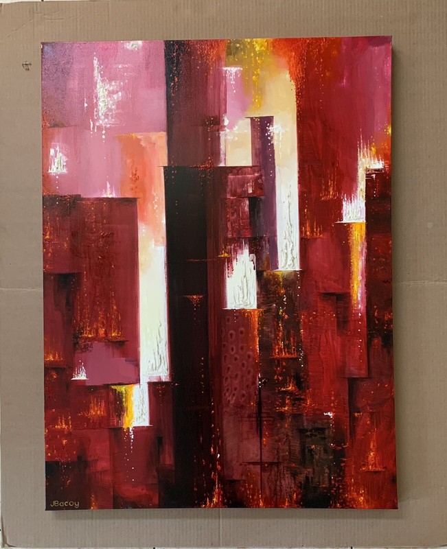 RED BIG ABSTRACT ORIGINAL ACRYLIC HAND PAINTED PAINTING ON WRAPPED CANVAS gallery