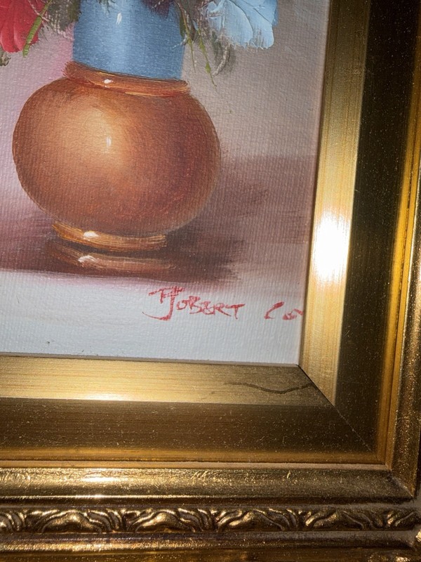 Robert Cox Original Oil Painting Flowers Vase Signed Gold Frame Vintage Pair gallery
