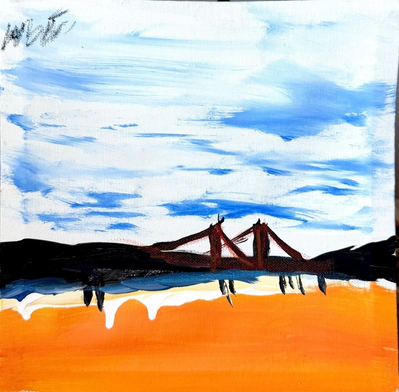Expressionist Golden Gate Bridge Ocean 10x10 Acrylic Original Signed Canvas gallery