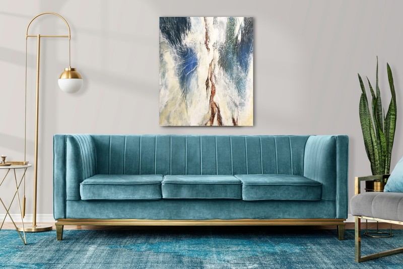 Original abstract interior painting Mixed media Acrylic abstract art 32x28" gallery