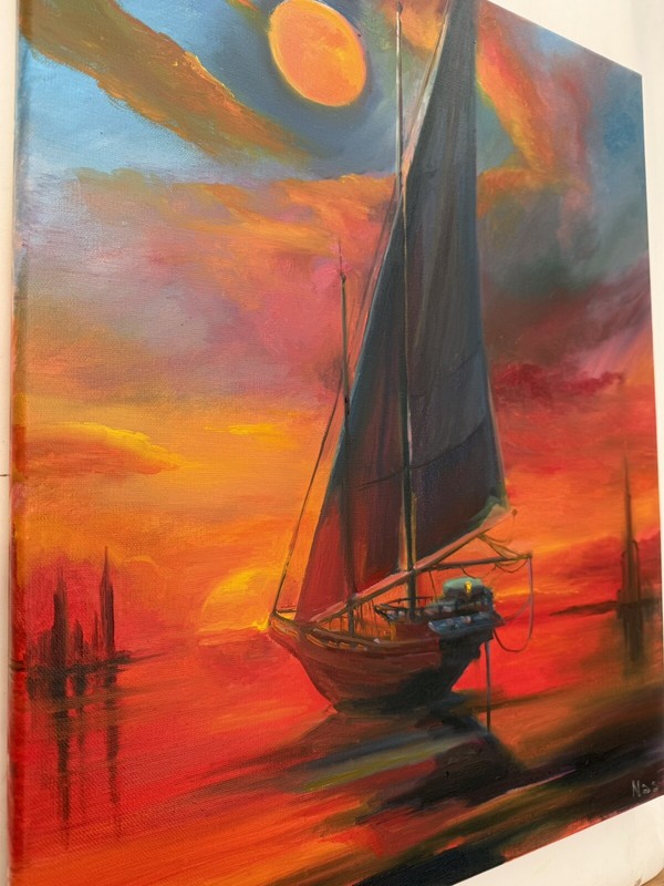 Original painting oil, 16x20 inch, Nautical landscape, Wall Art Decor, Home gift gallery