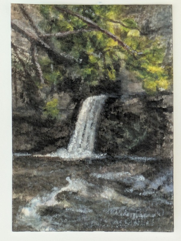 Finger Lakes Waterfall, Eagle Cliff Falls mini watercolor ACEO landscape art