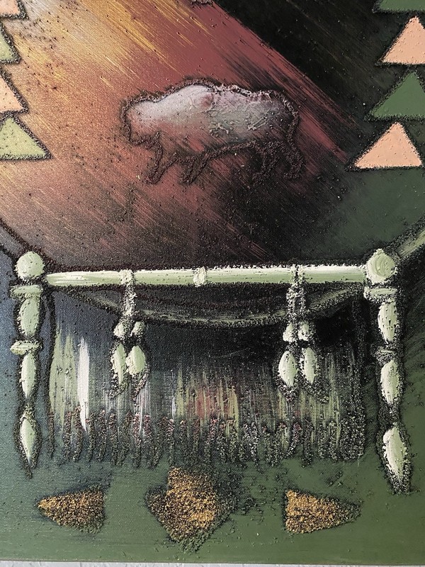 Original James Eagle 40x30 Southwestern Art Buffalo Skull Mixed Media Signed gallery