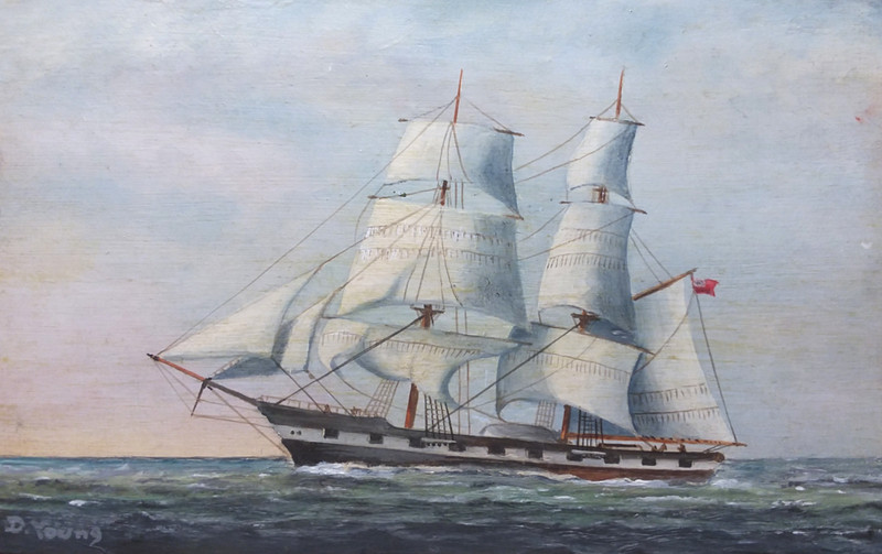 Orig Unframed Small Oil – Sailing Brig, – 5 x 8 by Artist David Young