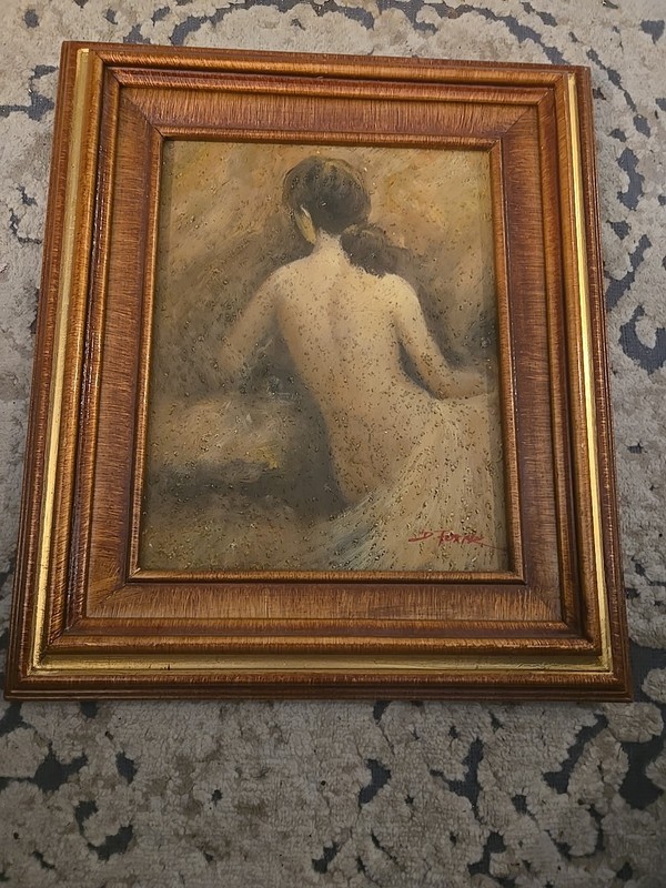 D. Foster Canvas Oil And Sand Painting Nude Woman Portrait Mid Century 15/13