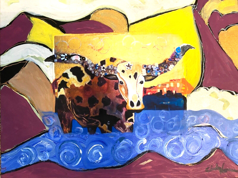 «Longhorn Land! Original mixed media painting- 16 by 20 inches